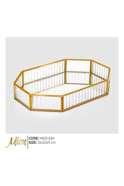 MİEN Cadru de oțel octogonal Mien, sticlă cu dungi, ciocolată-cutie de bijuterii