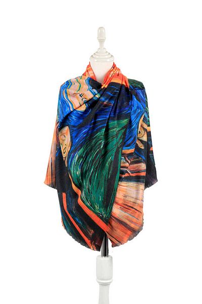 Bursa İpek Orange Scream Pattern Winter Shawl