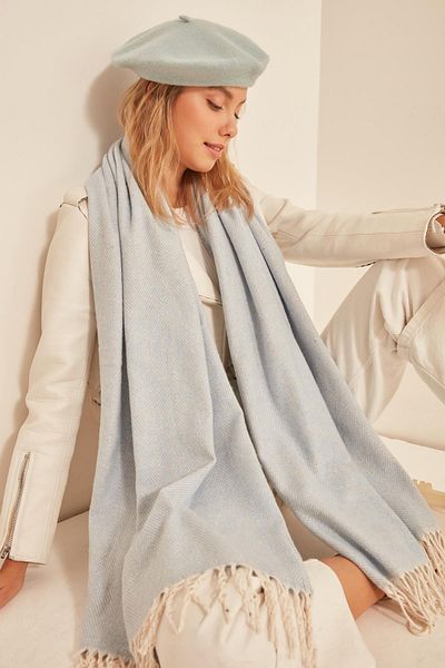 Axesoire 13810 Soft Textured Tasseled Baby Blue Thick Shoulder Shawl Scarf