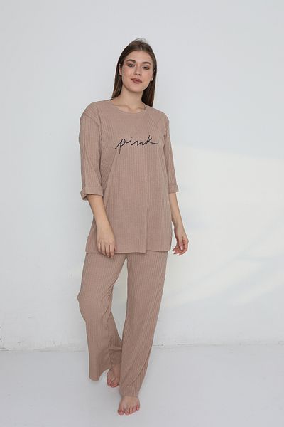 FAMES PİJAMA Pumpkin Written Camisole Plus Size Women's Pajama Set