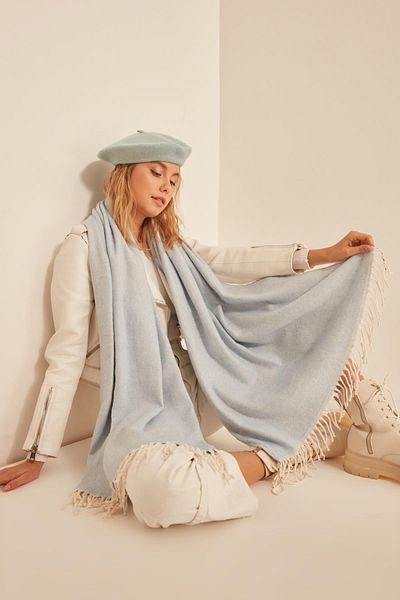 Axesoire 13810 Soft Textured Tasseled Baby Blue Thick Shoulder Shawl Scarf