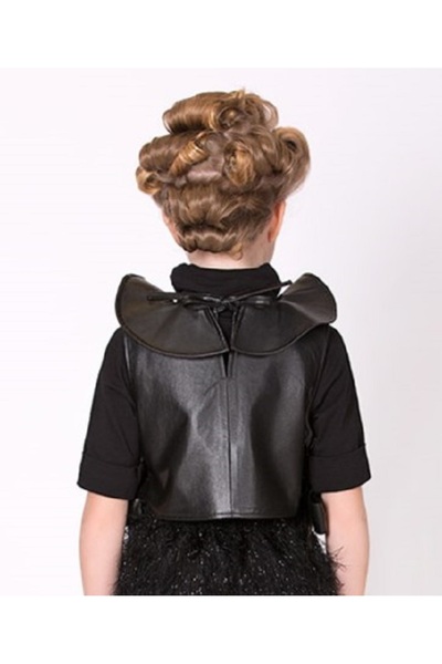 GOOSE Kız Çocuk Yaka Kısmı Fırfırlı Kolsuz Suni Deri Siyah Yelek