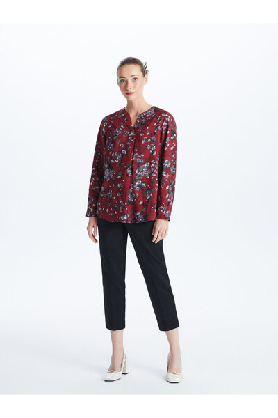LC Waikiki Kaçık Yaka Çiçekli Uzun Kollu Kadın Bluz
