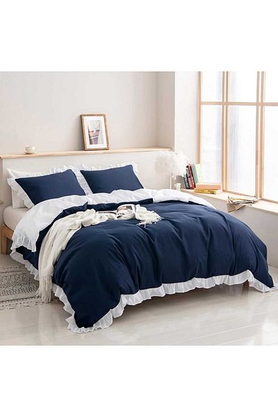 eyma home 100 bumbac culoare dubla volane set lenjerie dubla 4 buc