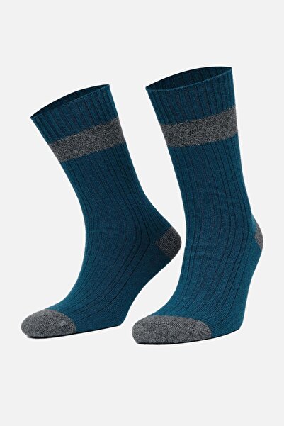 Aytuğ Kadın Lambswool (Koyun Yünü) 2 Çift Petrol/Bej Soket Çorap - A 45020 PB