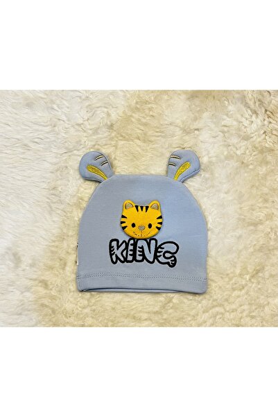 anne dokunuşu gibi KUZUM BEBE Mavi Beyaz 2'li Aslan Figürlü Kız Erkek Bebek Çocuk Penye Şapka Bere