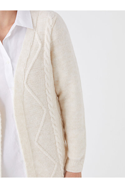 LC Waikiki Selbstgemusterter, langärmliger Damen-Strick-Cardigan mit Schalkragen