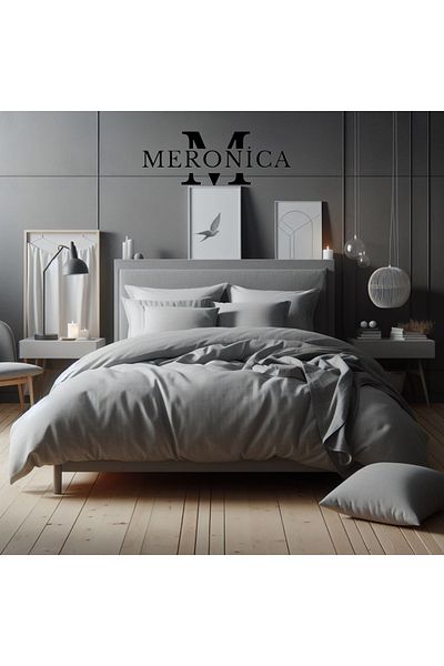 Meronica Home Collection Σετ Παπλωματοθήκη Διπλό Πολυτελές Γκρι Premium με Ελαστικό Σεντόνι