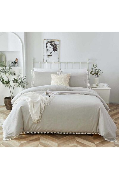 eyma home Βαμβακερή φούντα Σετ διπλό πάπλωμα 4 τεμαχίων