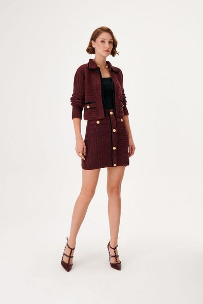 JOIN US Burgundy Mini Knitwear Skirt with Button Detail