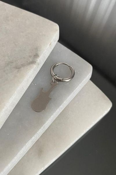 Jaida Moda Unisex Silver Color Guitar Figure Dangle Steel Hoop Earrings