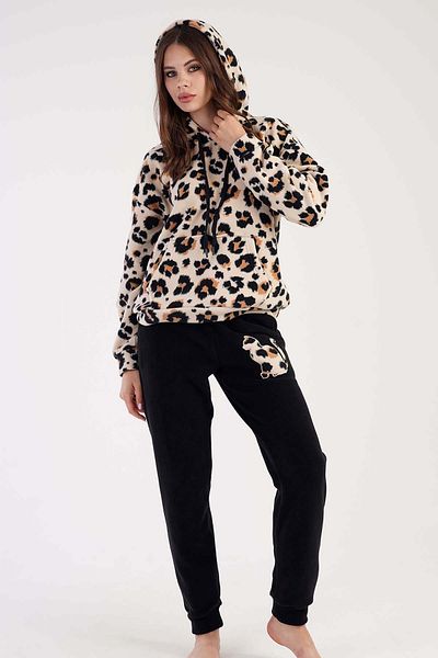 VİENETTA Set pijamale cu mâneci lungi, cu mânecă lungă, leopard, bej, C3T0N3O165