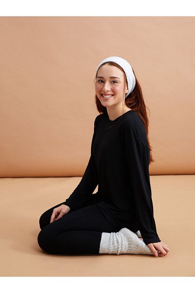 LC Waikiki Dámské tričko Petite Crew Neck Plain s dlouhým rukávem