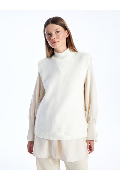 LC Waikiki Einfarbiger Damen-Strickpullover mit halbem Rollkragen