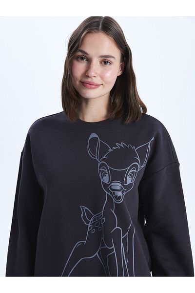 LC Waikiki Hanorac de damă supradimensionat cu mânecă lungă cu imprimeu Bambi, cu gât crew