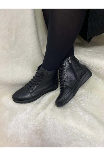 Voyager Μαύρες γυναικείες μπότες από γνήσιο δέρμα από καουτσούκ (7685) Μαύρο