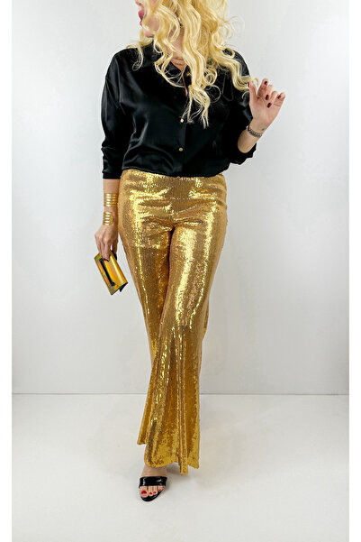 Modaonna بنطلون إسباني بالترتر باللون الذهبي