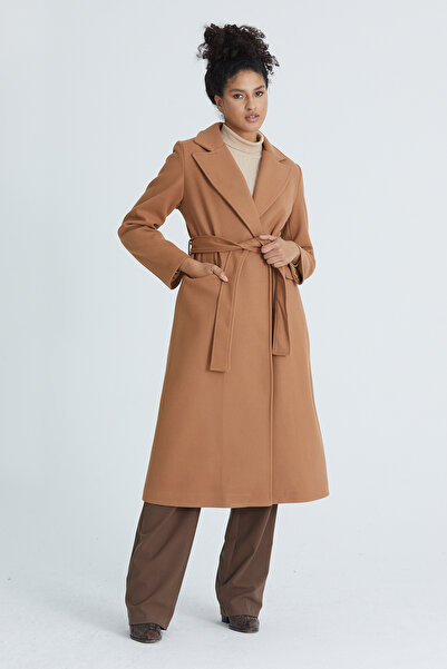 Soydan Güner Dlouhý kabát Sash Tie Stamp hnědý 1300
