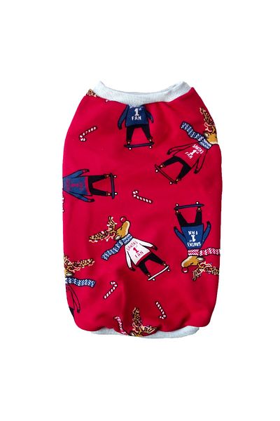 stylie New Year's Patterned Red Sleeveless Cat Dog Clothes, Small, medium, large breed, warm winter clothing