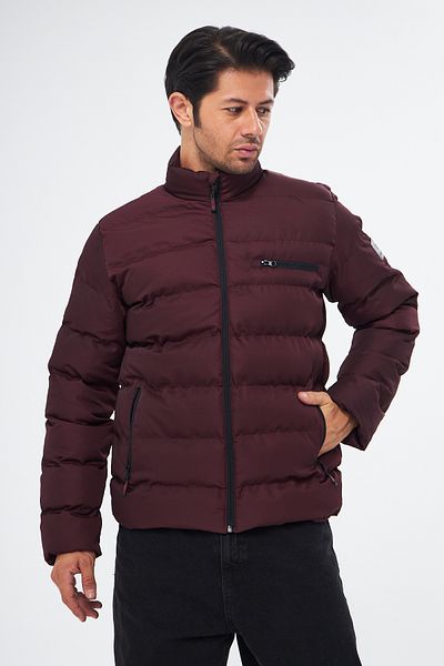 S&V TEKSTİL Men's Burgundy Comfortable Puffer Jacket Coat Parka