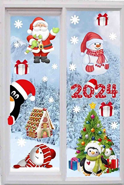 Tekin Store شخصيات ملصقات عيد الميلاد سانتا كلوز والغزلان ونافذة ندفة الثلج