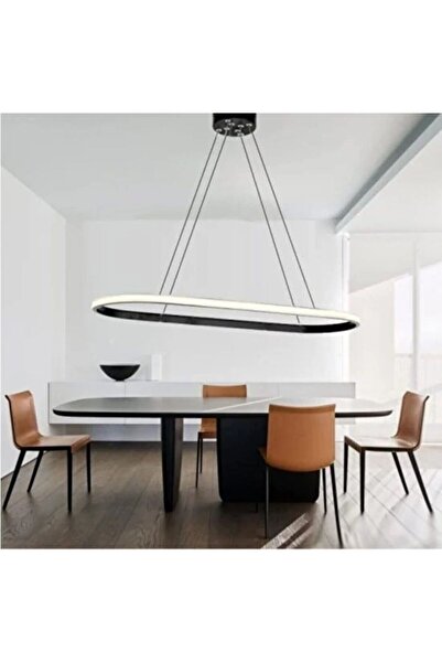 Home Siyah Elips Tekli Led Avize Beyaz Işık Yemek Masası