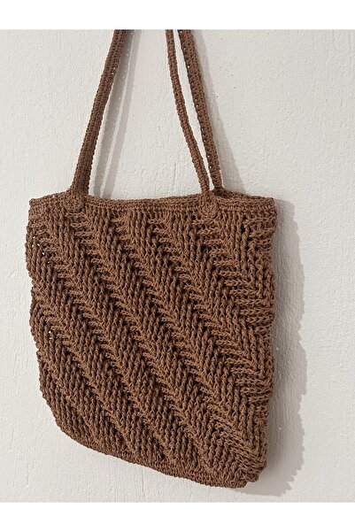 MERUT STYLE HAYATINI RENKLENDİR El Örgüsü Kadın Omuz Çantası Kağıt Ip Burçak Model Astarlı