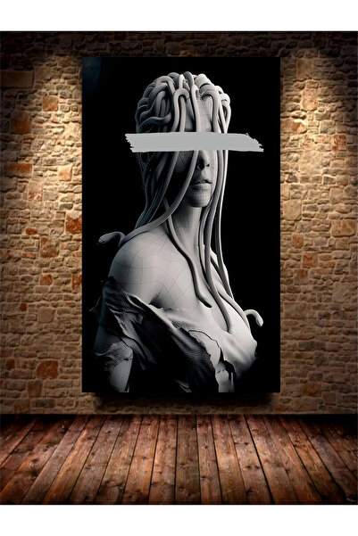 HDART ÖZEL TASARIM YILAN SAÇLI MEDUSA GRİ ANTİK YUNAN HD KALİTE KANVAS TABLO