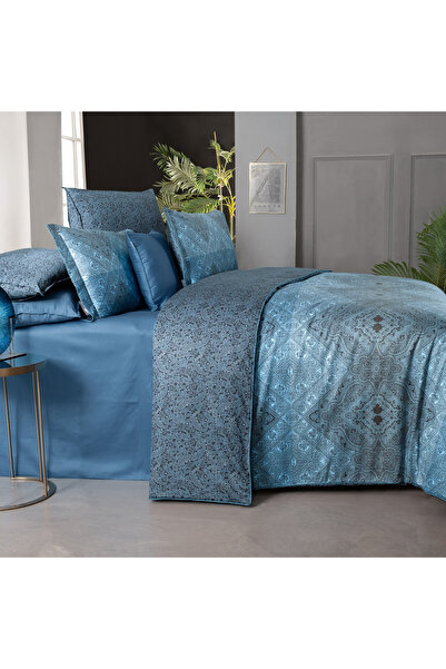 Sarev Brenzo Cotton Satin Double Duvet Cover Set Blue