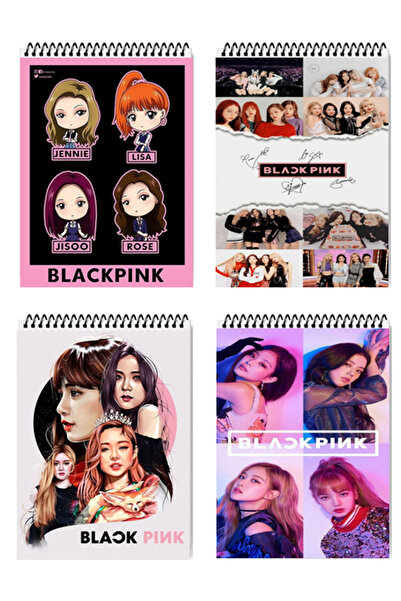 feroxby مجموعة Blackpink مكونة من 4 مفكرة غير مبطنة مقاس 14 × 10 سم و50 ورقة ذات غطاء صلب ومفكرة حلزونية