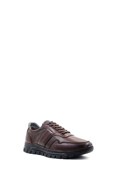 TUGERDİ Tugerdi Genuine Leather Brown Lace-Up Furry Light Sole Men's Sports S...