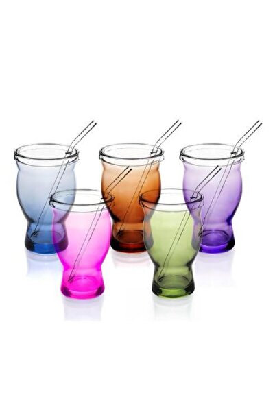 Lilya Home 1 Adet Renkli Cam Pipetli Borasilikat Isıya Dayanıklı Cam Kupa Kahve Kokteyl Sunum Bardağı 480 ml