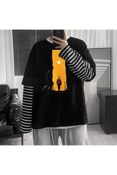 Toum zolid wear Walking Joker Baskılı Fake Sleeves Unisex Siyah T-shirt