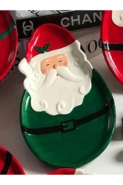 RENKLİMASALTASARIMLAR GREEN Santa Claus Patterned Christmas Plate