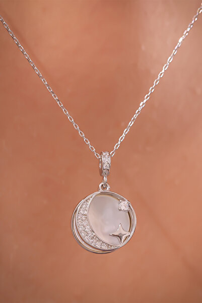 Miavi Silver 925 Ayar Gümüş Sedefli Ay Yıldız Kolye