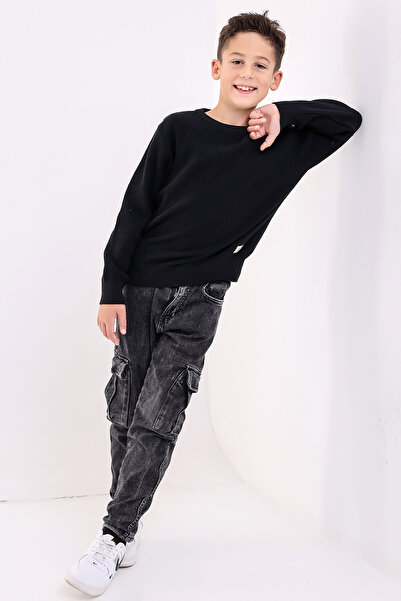Matte BOY'S BLACK CYCLET COLLAR FLAT KNITWEAR SWEATER