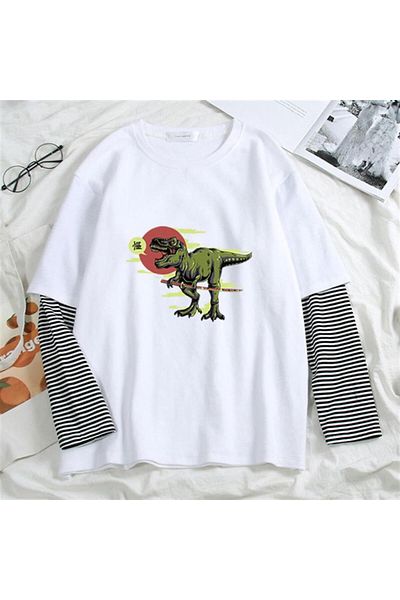 Touz Λευκό μπλουζάκι Unisex με στάμπα Dinosaur Fake Sleeves
