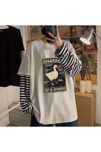 Touz Λευκό μπλουζάκι Duck Anatomy Printed Fake Sleeves Unisex