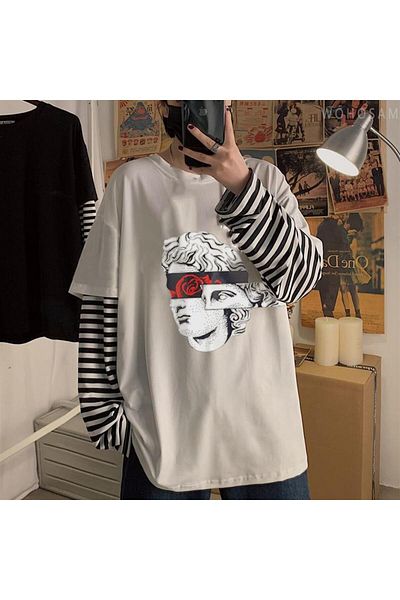 Touz Λευκό μπλουζάκι με στάμπα Statue Rose Fake Sleeves Unisex