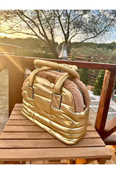 TOPLINE حقيبة يد وكتف نسائية من قماش المظلة اللامعة مع تفاصيل ريشة