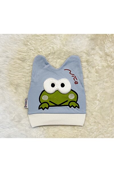 anne dokunuşu gibi KUZUM BEBE Mavi Sarı Gri 3’'lü Kurbağa Figürlü Kız Erkek Bebek Çocuk Penye Şapka Bere