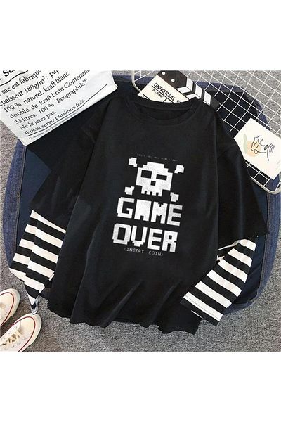 Touz Game Over Printed Fake Sleeves Unisex Black T-shirt