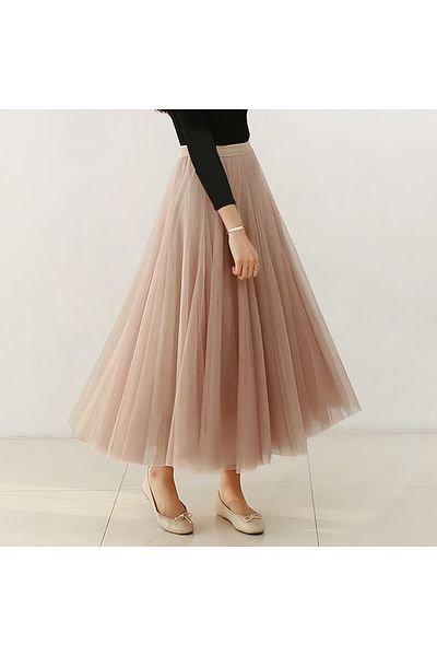 NSMLİFE Autumn Winter Fashion Three Layers 90 cm length Fluffy Tan Skirt