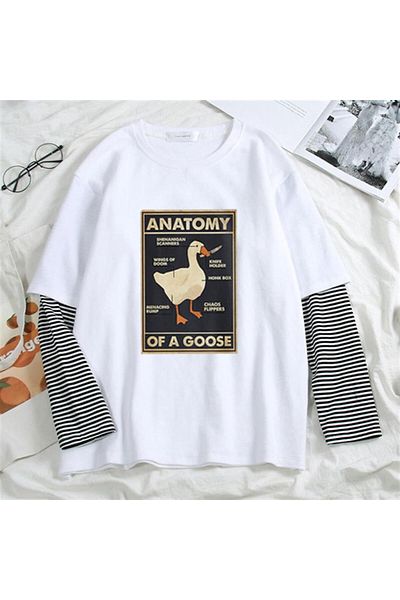 Touz Λευκό μπλουζάκι Duck Anatomy Printed Fake Sleeves Unisex