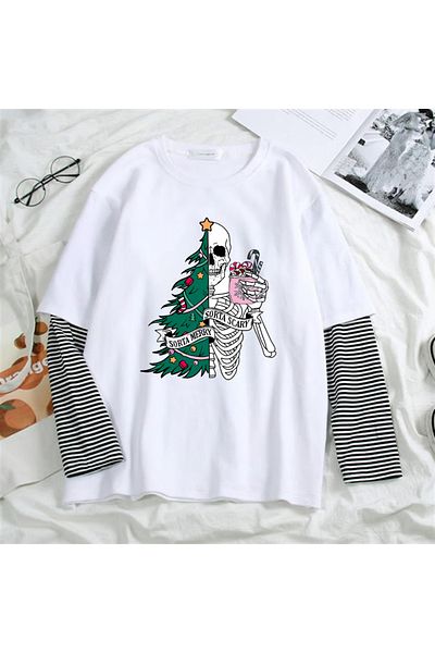 Touz Λευκό μπλουζάκι Unisex - Skeleton Tree Printed, Fake Sleeves