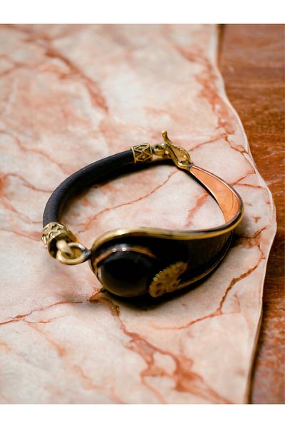 kapris concept Natural stone genuine leather? copper handmade bangle