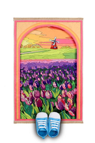 Bursa İpek Purple Tulip Velvet Children's Prayer Rug and Play Mat