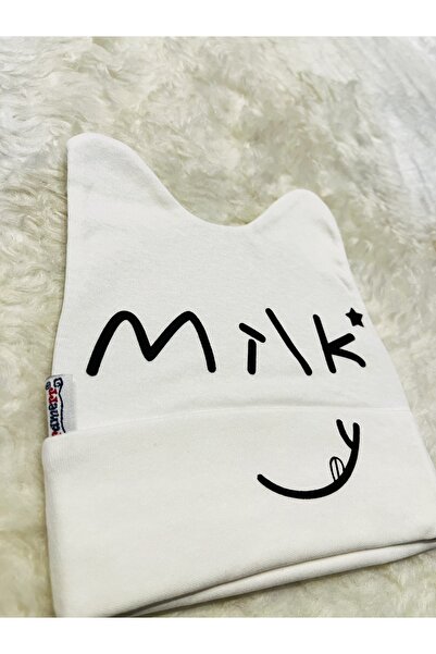 anne dokunuşu gibi KUZUM BEBE Siyah Beyaz Gri 3’'lü Milk Figürlü Kız Erkek Bebek Çocuk Penye Şapka Bere