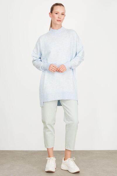 Tığ Triko DİKİŞ DETAYLI BASİC TRİKO TUNİK MAVİ