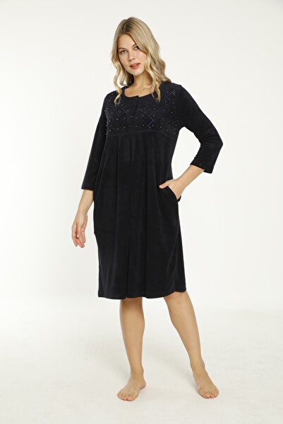 İntensive Φόρεμα από βαμβακερή πετσέτα με λεπτομέρεια σε μπλε πέτρα